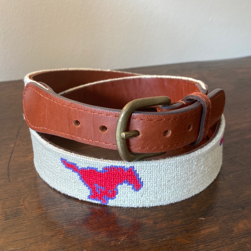 Smathers and Branson belt SMU red and white and blue 36
